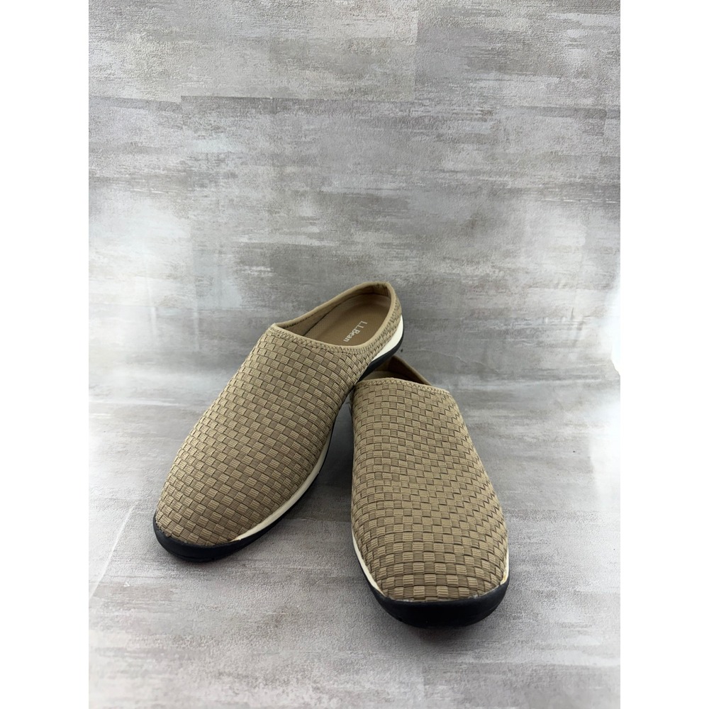 LL Bean Women Sz 11 Woven Comfort Mules Tan Khaki Slip On Shoes 299740